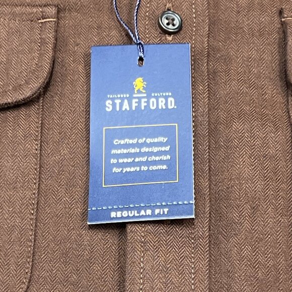 Stafford Shirt Mens S Brown Button Down Fleeced Lined Business Casual Comfort - Picture 4 of 10